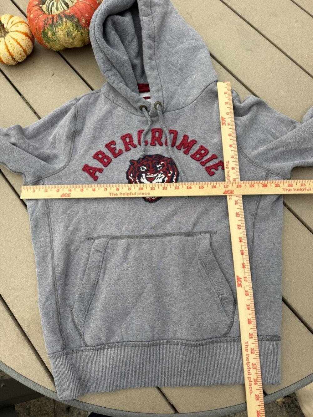 Vintage Y2K Abercrombie & Fitch gray embroidered logo TIGER hoodie retro L - Picture 6 of 8